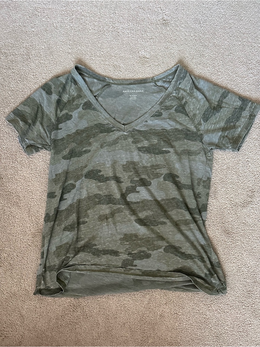 American Eagle Outfitters Olive Green Camo V-Neck Tee